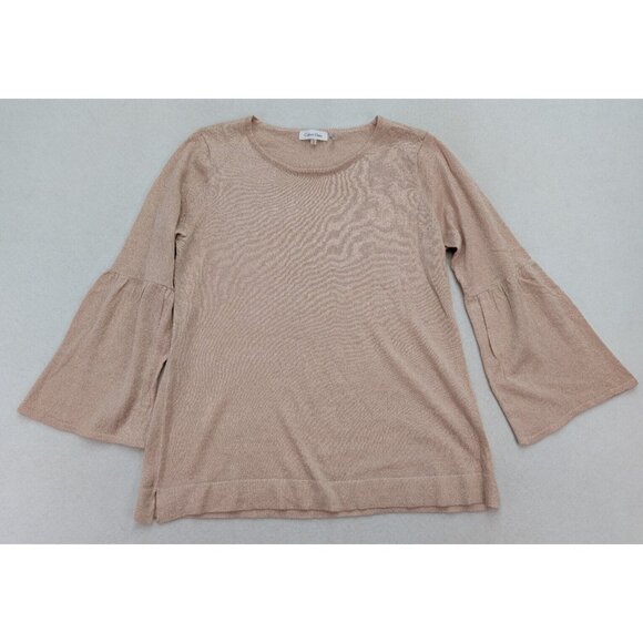 Calvin Klein Women's Sweater Size L Pink Shimmer Bell Sleeve Pullover Light - Picture 1 of 13